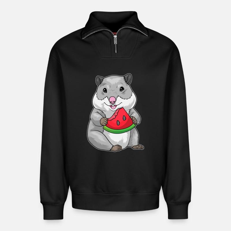 Hamster Pastèque - Sweat unisexe décontracté en coton biologique à demi-zip – de SPREAD - noir