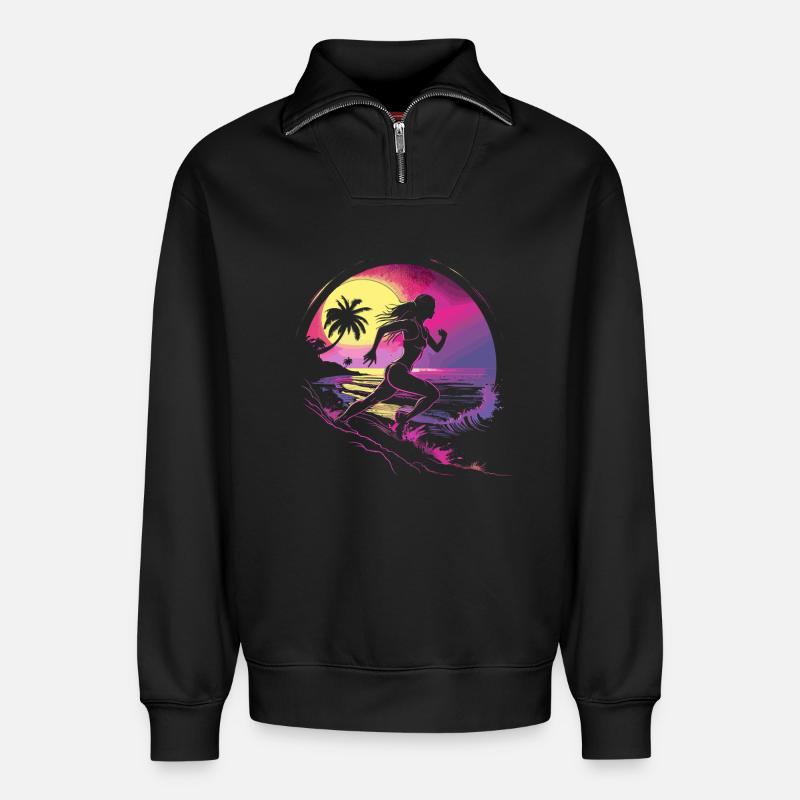 Runner Synthwave - Relaxed Unisex Organic Half Zip Sweatshirt – by SPREAD - black
