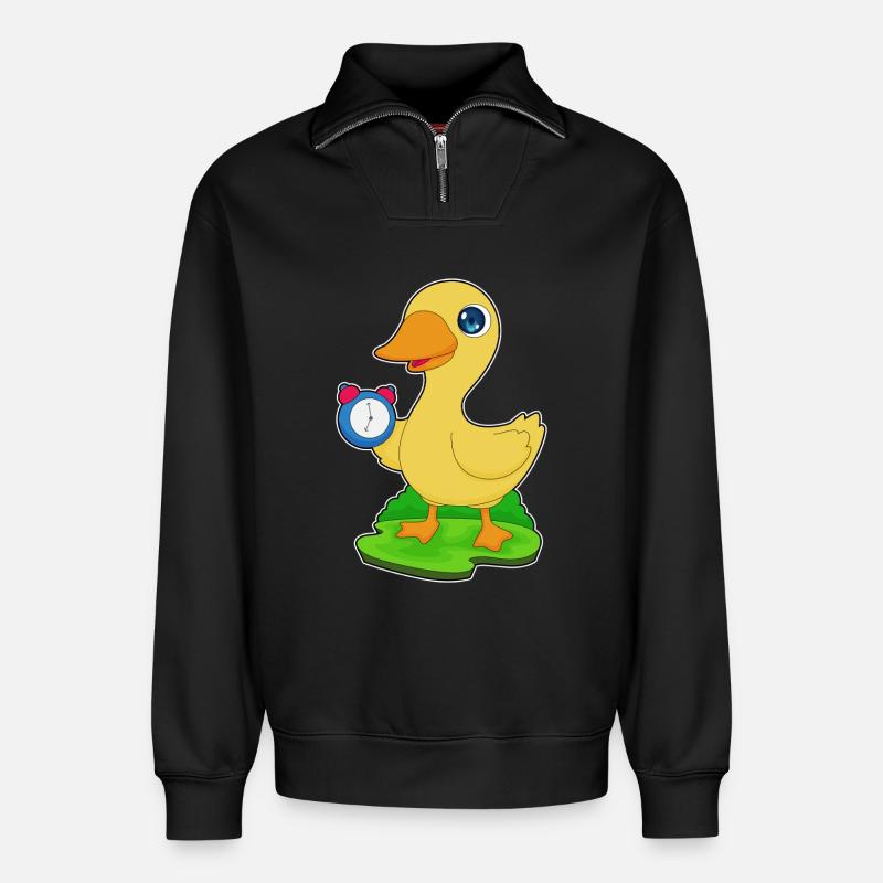 Ente Wecker - Relaxed Unisex Organic Half Zip Sweatshirt – von SPREAD - Schwarz