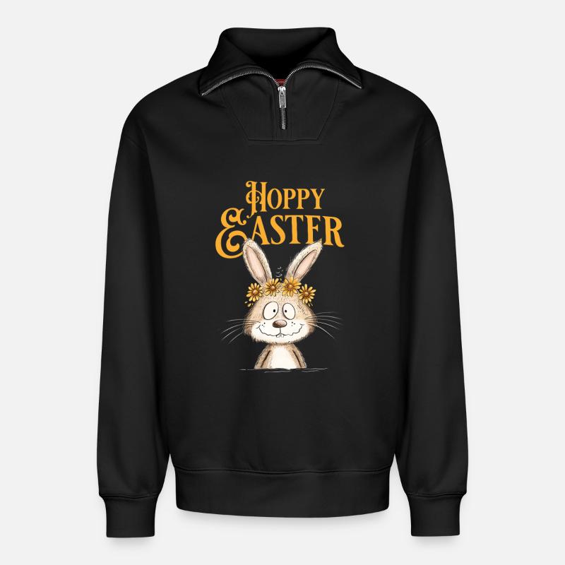 Happy Easter Easter Bunny - Relaxed Unisex Organic Half Zip Sweatshirt – by SPREAD - black