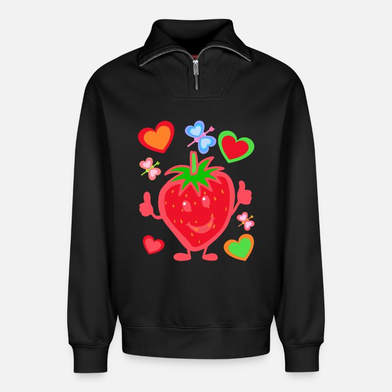 Erdbeere Erdbeer Kinder Kind Sommerzeit - Relaxed Unisex Organic Half Zip Sweatshirt – von SPREAD - Schwarz