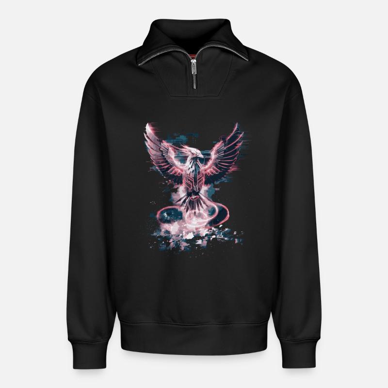Cyber Phoenix – Digitale Wiedergeburt & Tech-Aufstieg - Relaxed Unisex Organic Half Zip Sweatshirt – von SPREAD - Schwarz