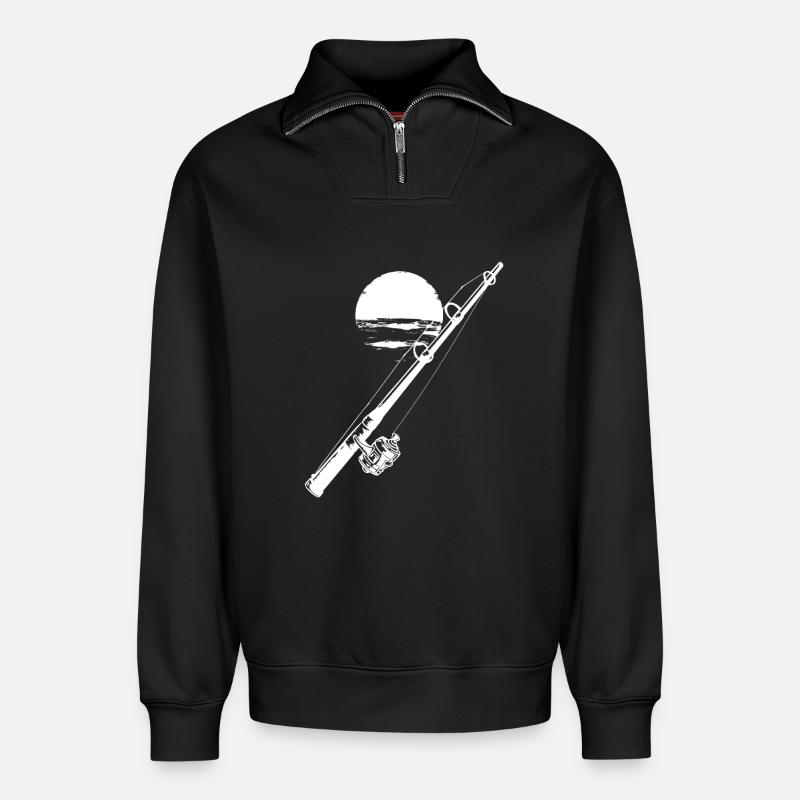 Fischen Grafik - Relaxed Unisex Organic Half Zip Sweatshirt – von SPREAD - Schwarz