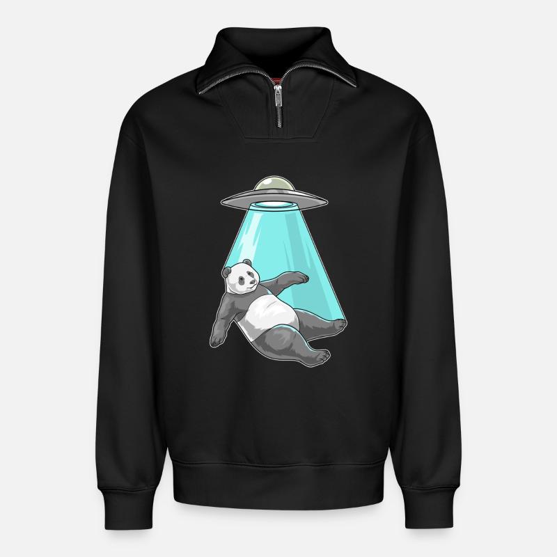 Panda Raumschiff - Relaxed Unisex Organic Half Zip Sweatshirt – von SPREAD - Schwarz
