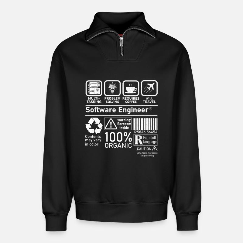 software engineer multi tasking problem solving - Relaxed Unisex Organic Half Zip Sweatshirt – by SPREAD - black