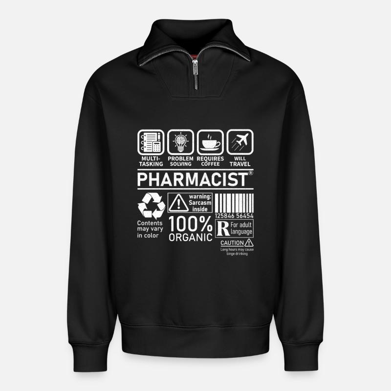 Pharmacist multi tasking problem solving - Relaxed Unisex Organic Half Zip Sweatshirt – by SPREAD - black