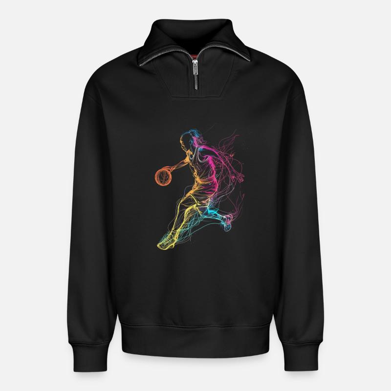 Basketteur - Sweat unisexe décontracté en coton biologique à demi-zip – de SPREAD - noir