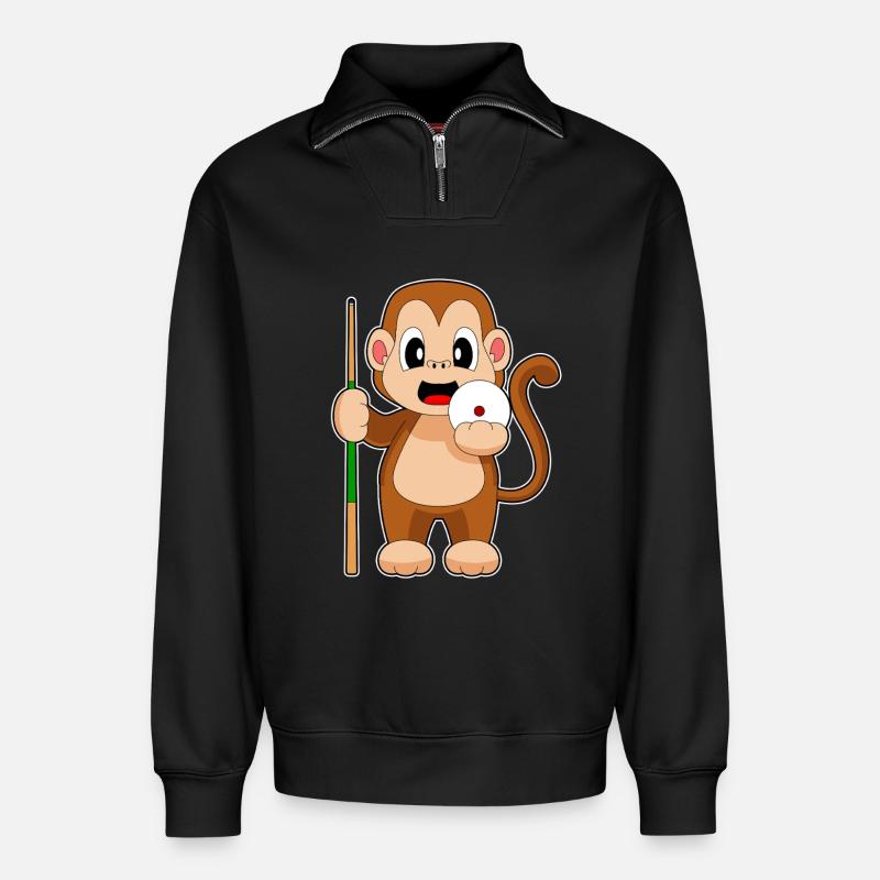 Queue de billard Monkey - Sweat unisexe décontracté en coton biologique à demi-zip – de SPREAD - noir