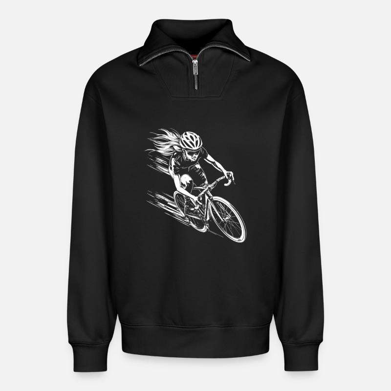Radfahrerin - Relaxed Unisex Organic Half Zip Sweatshirt – von SPREAD - Schwarz