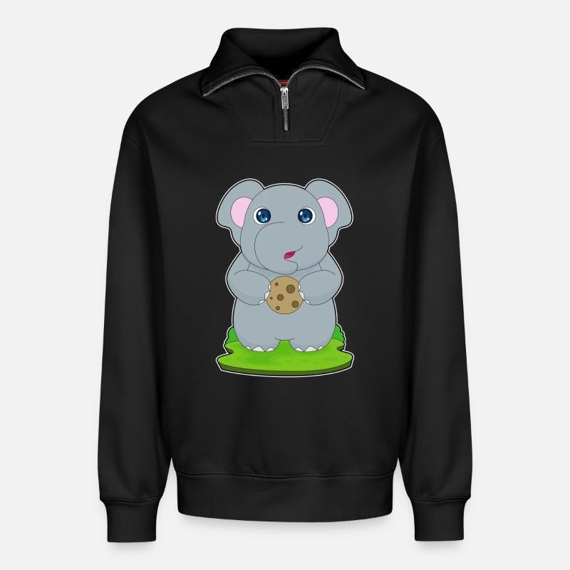 Elefant Cookie - Relaxed Unisex Organic Half Zip Sweatshirt – von SPREAD - Schwarz