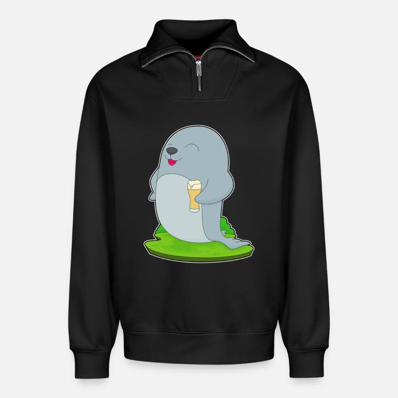 Seehund Bier - Relaxed Unisex Organic Half Zip Sweatshirt – von SPREAD - Schwarz