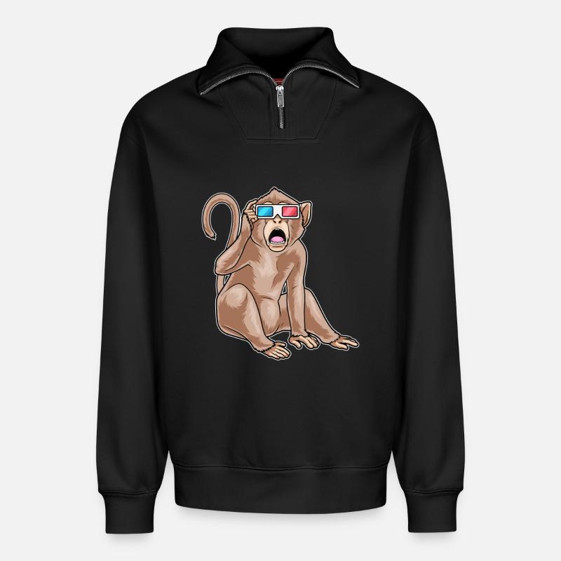 Monkey Glasses - Relaxed Unisex Organic Half Zip Sweatshirt – by SPREAD - black
