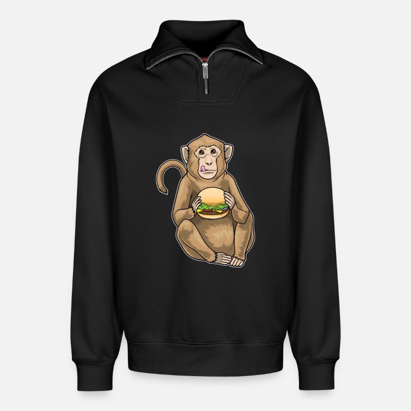 Affe Cheeseburger - Relaxed Unisex Organic Half Zip Sweatshirt – von SPREAD - Schwarz