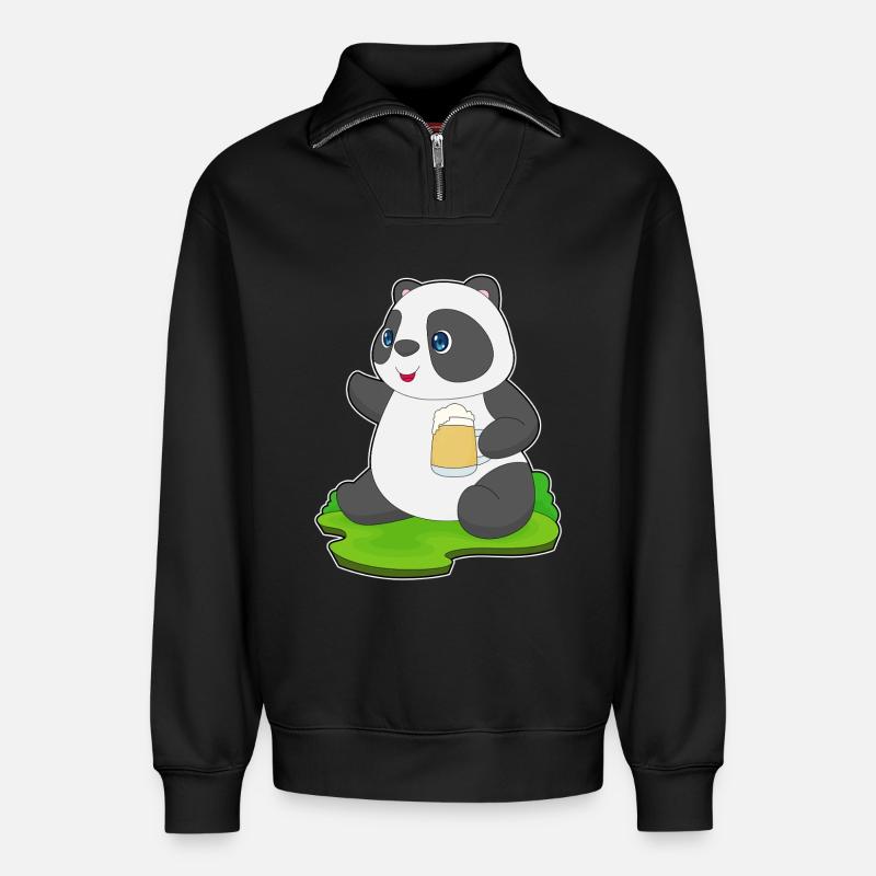 Panda Bier - Relaxed Unisex Organic Half Zip Sweatshirt – von SPREAD - Schwarz