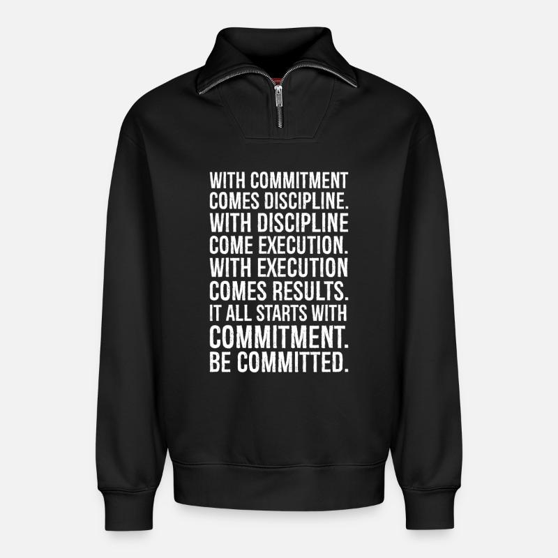 with commitment comes discipline with discipline - Relaxed Unisex Organic Half Zip Sweatshirt – by SPREAD - black