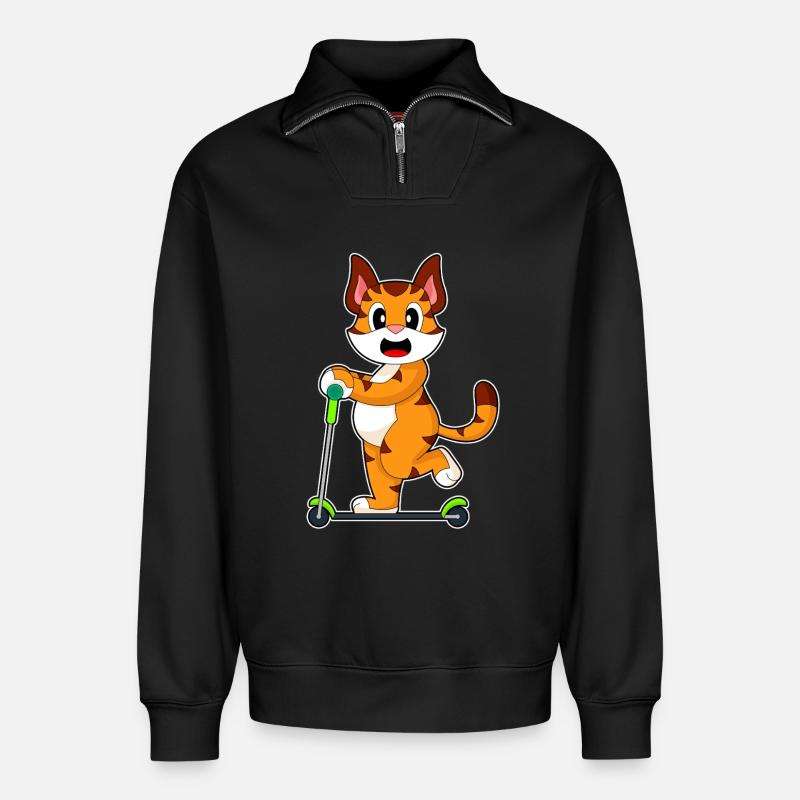 Tiger Scooter - Relaxed Unisex Organic Half Zip Sweatshirt – von SPREAD - Schwarz