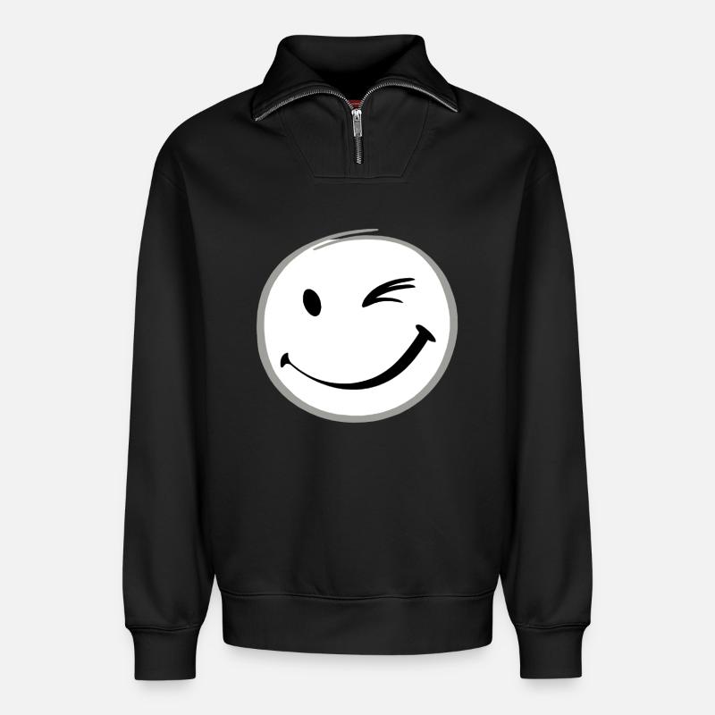 Wink smile - Relaxed Unisex Organic Half Zip Sweatshirt – by SPREAD - black