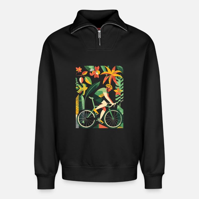Fahrradfahrer Comic Look - Relaxed Unisex Organic Half Zip Sweatshirt – von SPREAD - Schwarz