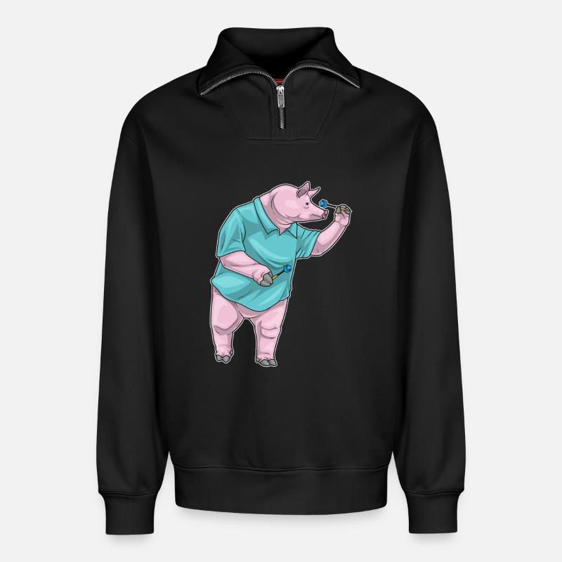 Fléchette cochon Fléchette - Sweat unisexe décontracté en coton biologique à demi-zip – de SPREAD - noir