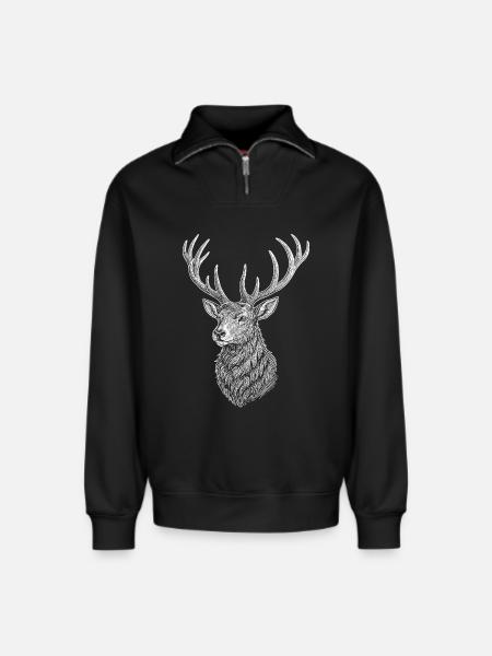 Deer - Relaxed Unisex Organic Half Zip Sweatshirt – by SPREAD - black