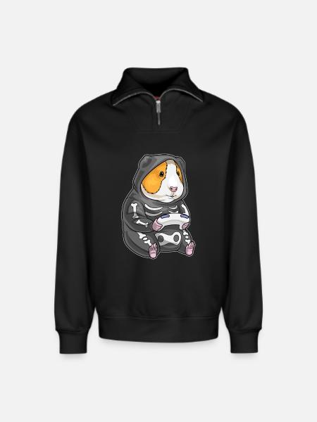 Cochon d’Inde Halloween Gamer - Sweat unisexe décontracté en coton biologique à demi-zip – de SPREAD - noir