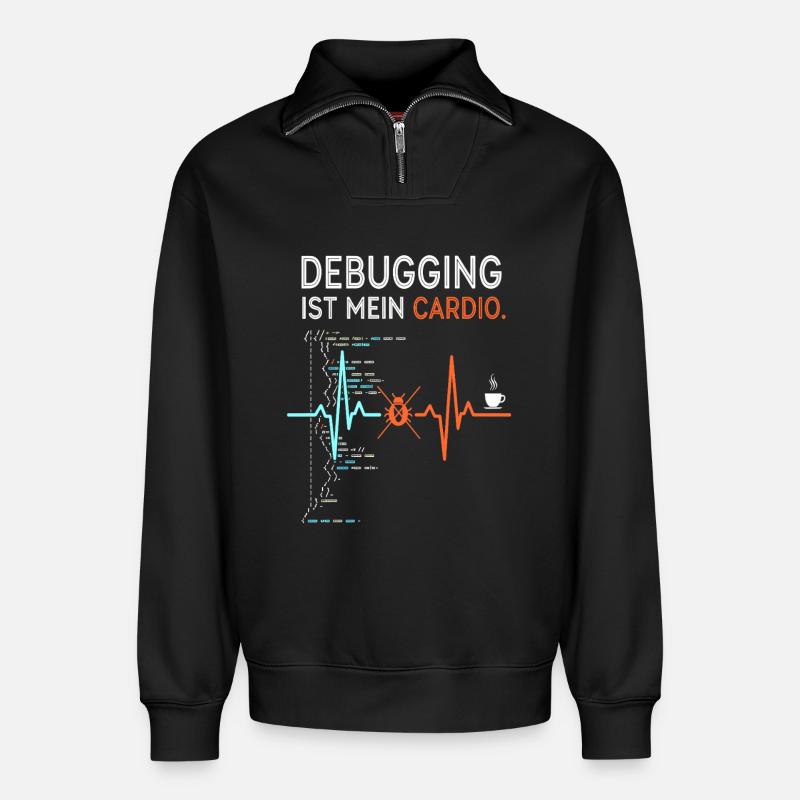 Debugging ist mein Cardio - Computer Nerd - Relaxed Unisex Organic Half Zip Sweatshirt – von SPREAD - Schwarz