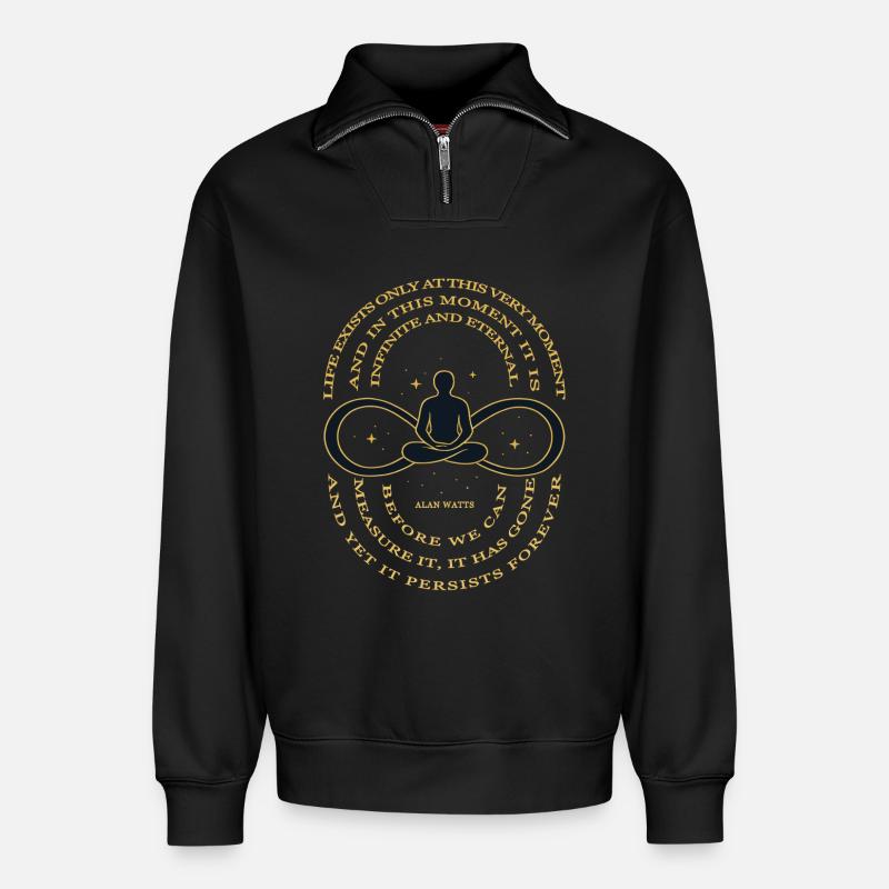 Alan Watts Time Infinity Tee - Relaxed Unisex Organic Half Zip Sweatshirt – by SPREAD - black