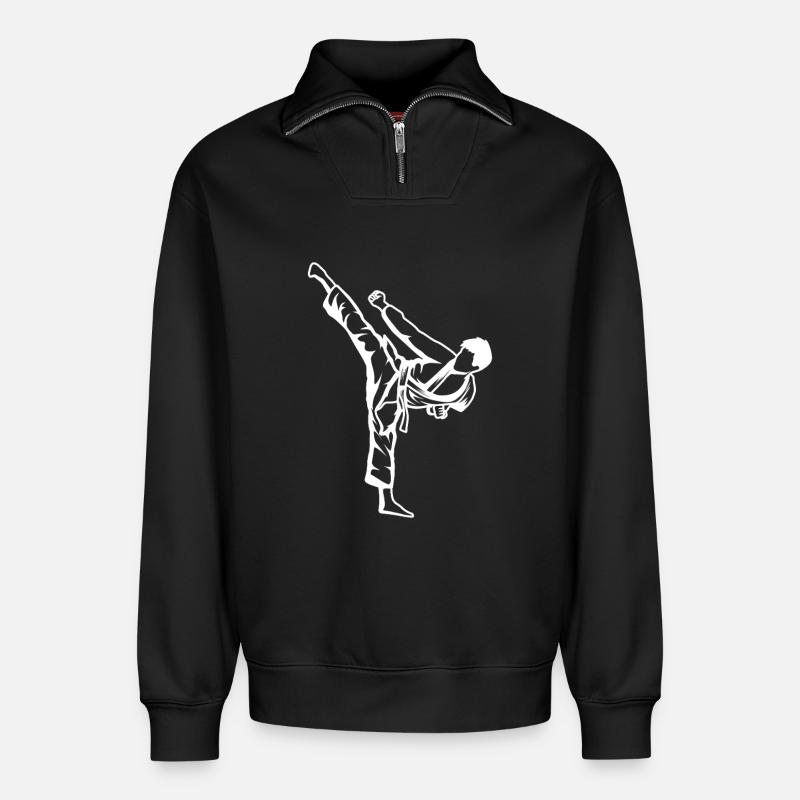 Karate Junge Skizze - Relaxed Unisex Organic Half Zip Sweatshirt – von SPREAD - Schwarz