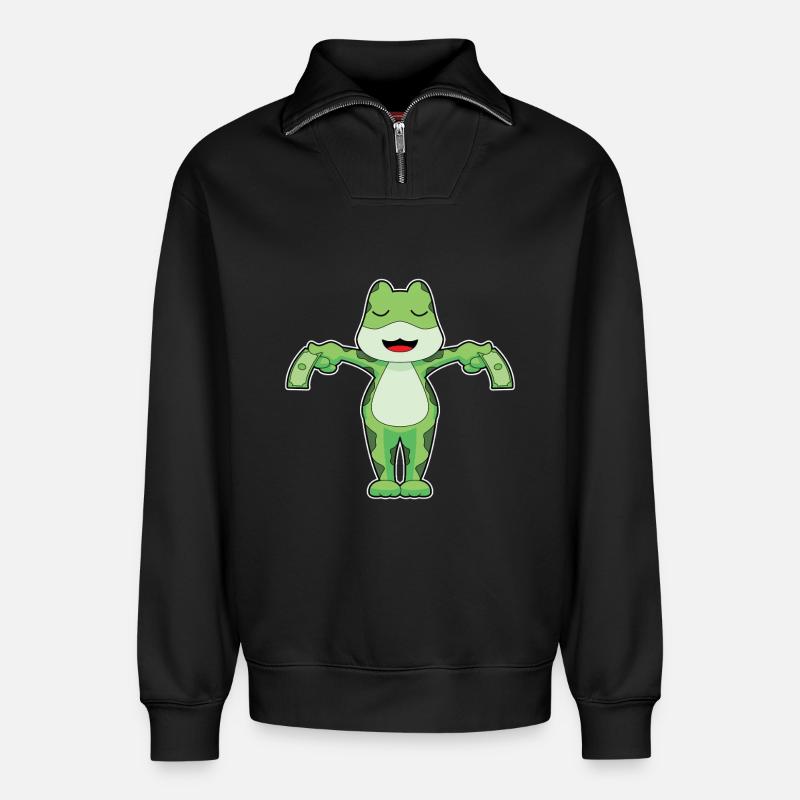 Frosch Banknote - Relaxed Unisex Organic Half Zip Sweatshirt – von SPREAD - Schwarz