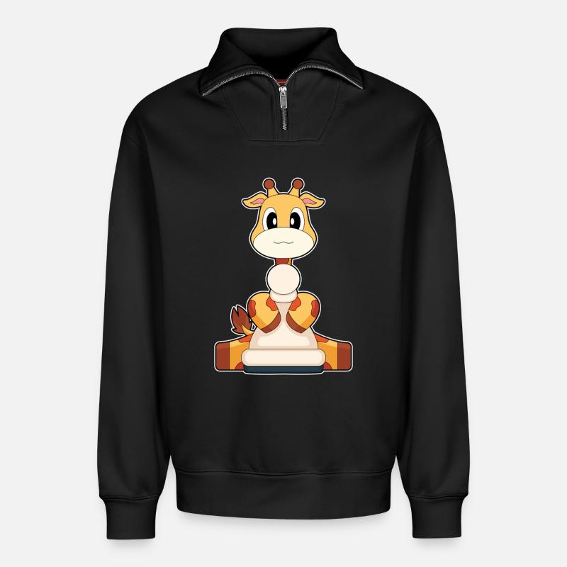 Giraffe Schachfigur Bauer Schach - Relaxed Unisex Organic Half Zip Sweatshirt – von SPREAD - Schwarz