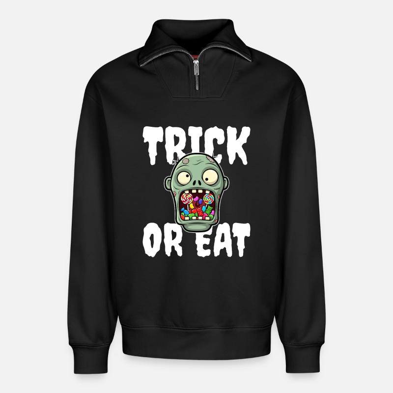 SÜSSES ODER ESSEN - ZOMBIE HALLOWEEN - Relaxed Unisex Organic Half Zip Sweatshirt – von SPREAD - Schwarz