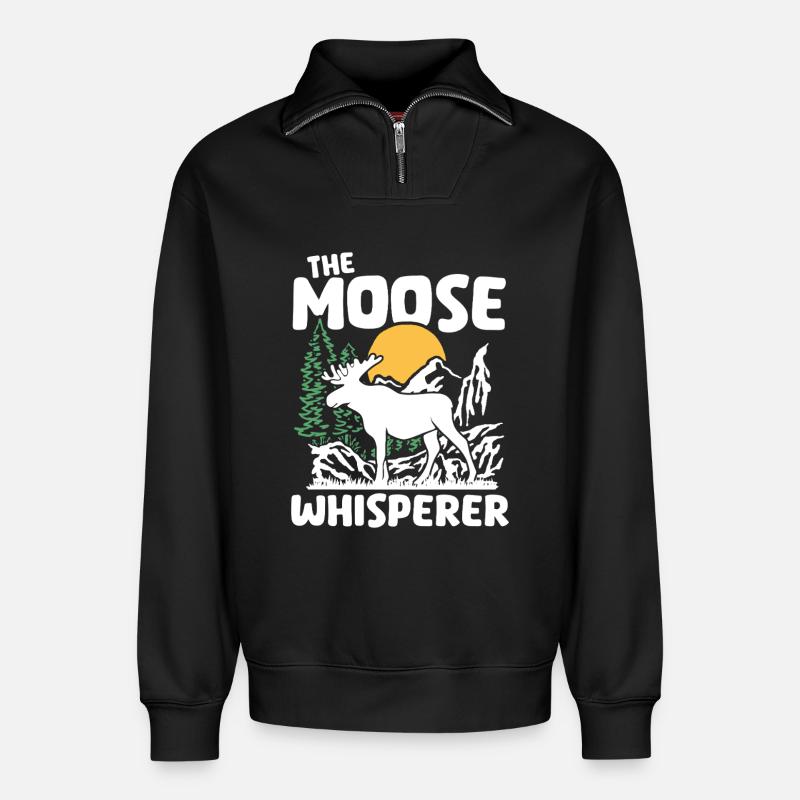 Moose Nature Silhouette Design - Relaxed Unisex Organic Half Zip Sweatshirt – von SPREAD - Schwarz