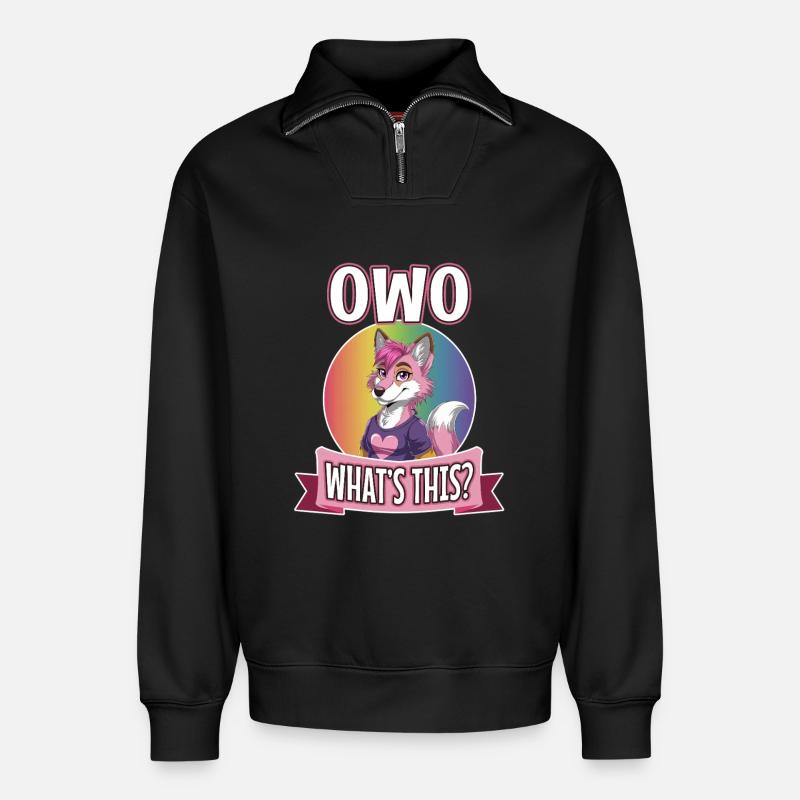 OwO Qu’est-ce que c’est ? - Sweat unisexe décontracté en coton biologique à demi-zip – de SPREAD - noir
