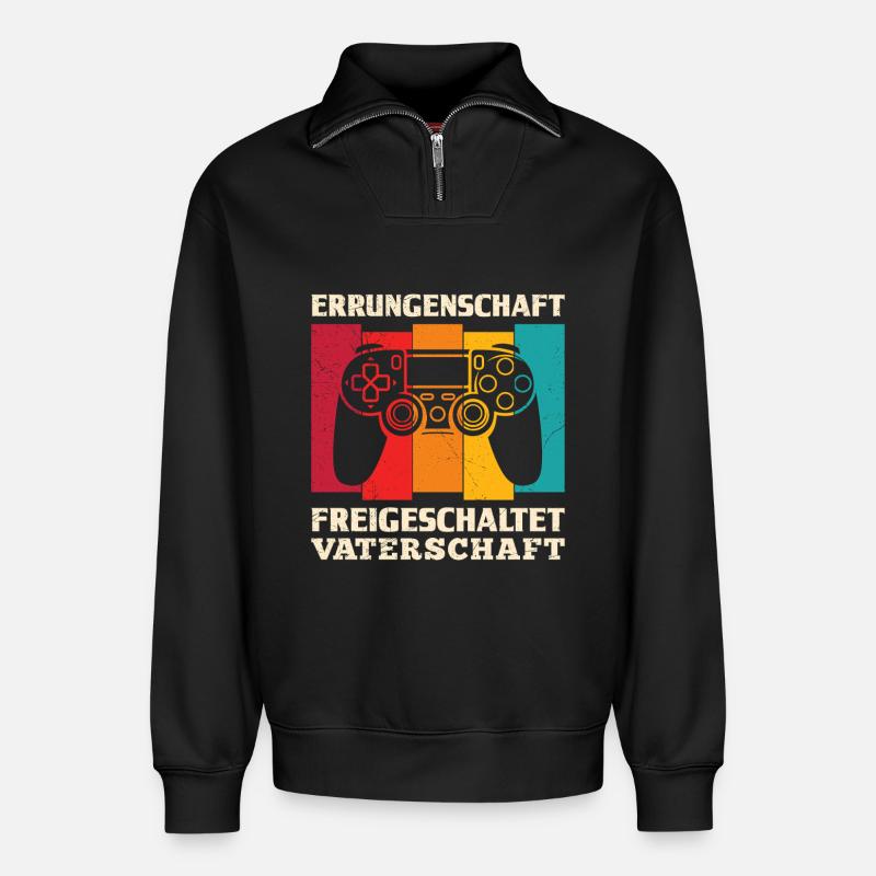 Werdender Vater ERRUNGENSCHAFT FREIGESCHALTET - Relaxed Unisex Organic Half Zip Sweatshirt – von SPREAD - Schwarz