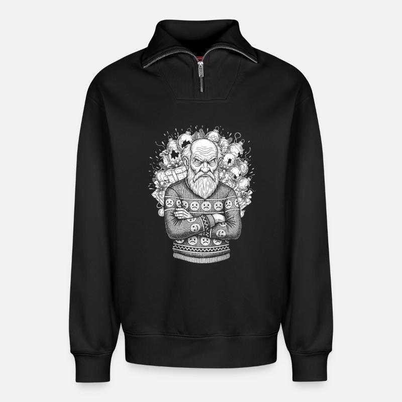 Pull de Noël moche - Sweat unisexe décontracté en coton biologique à demi-zip – de SPREAD - noir