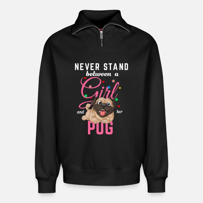 Mädchen und ihr Mops - Relaxed Unisex Organic Half Zip Sweatshirt – von SPREAD - Schwarz