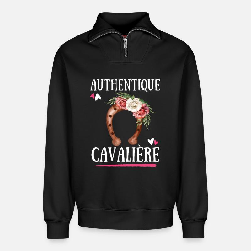 Authentic Cavaliere - Relaxed Unisex Organic Half Zip Sweatshirt – by SPREAD - black