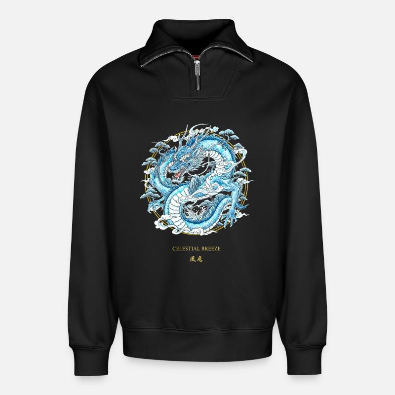 Celestial Breeze Himmlischer Winddrache - Relaxed Unisex Organic Half Zip Sweatshirt – von SPREAD - Schwarz