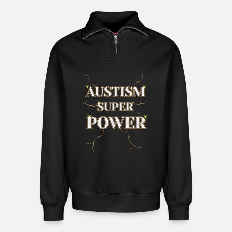 AUSTIM SUPER POWER MODERNES DESIGN - Relaxed Unisex Organic Half Zip Sweatshirt – von SPREAD - Schwarz