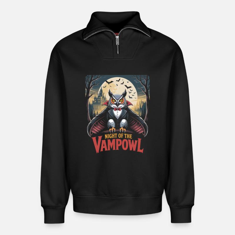 Nacht der Vampir Eule - Relaxed Unisex Organic Half Zip Sweatshirt – von SPREAD - Schwarz