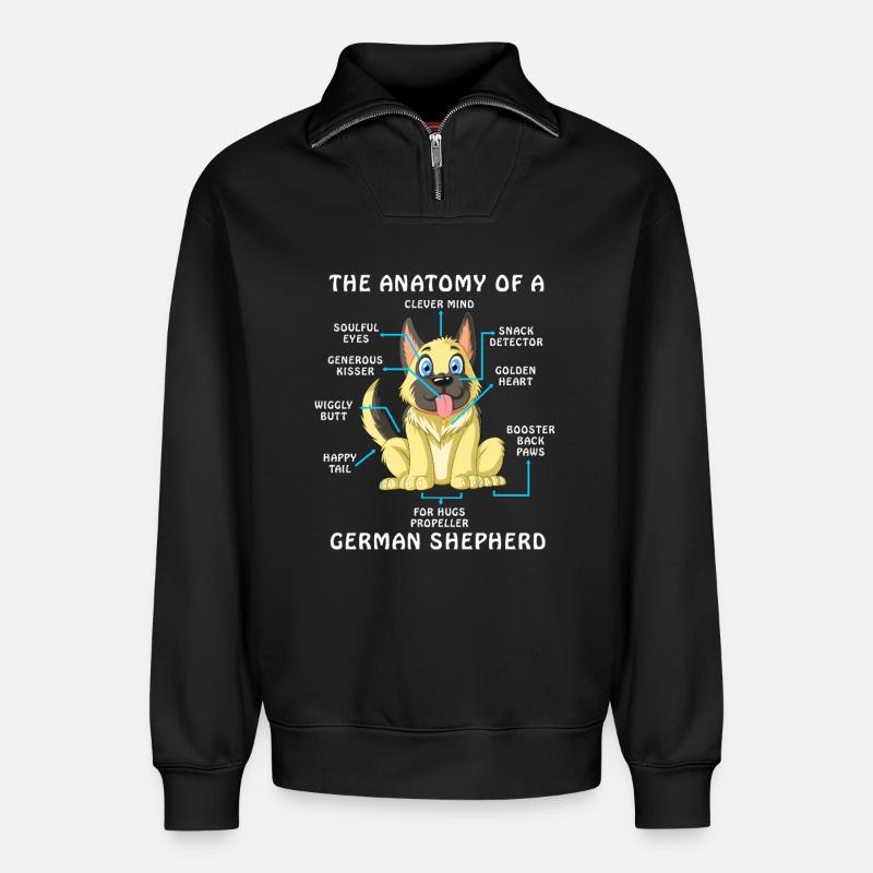Anatomie eines Deutschen Schäferhundes - Relaxed Unisex Organic Half Zip Sweatshirt – von SPREAD - Schwarz