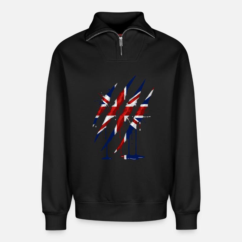 Union Jack Claw Scratch Mark - Relaxed Unisex Organic Half Zip Sweatshirt – by SPREAD - black