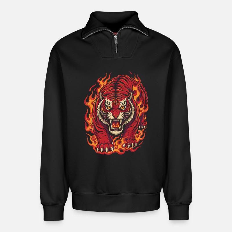 Feuertiger-Geist-Design - Relaxed Unisex Organic Half Zip Sweatshirt – von SPREAD - Schwarz
