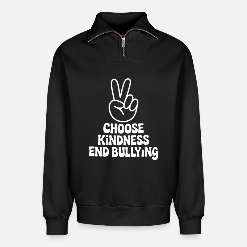 Wähle Freundlichkeit Beende Mobbing - Relaxed Unisex Organic Half Zip Sweatshirt – von SPREAD - Schwarz