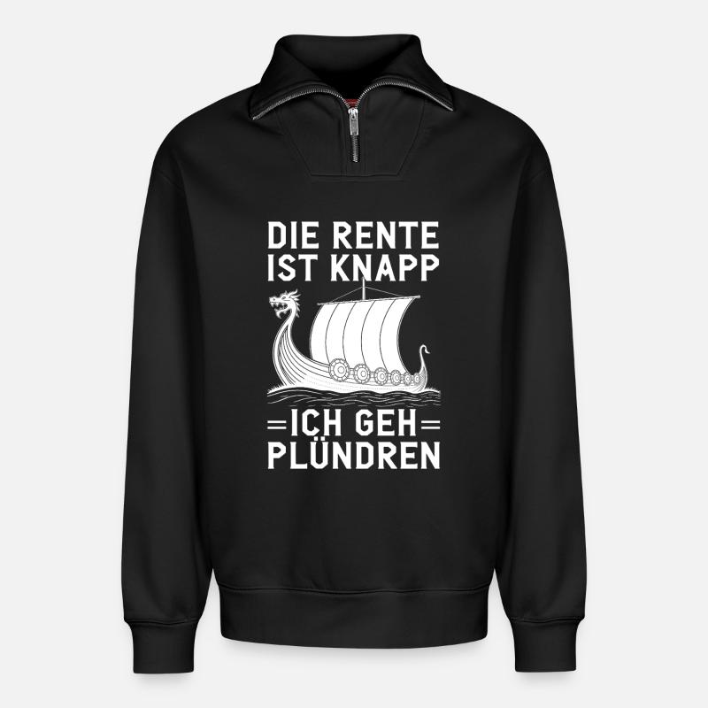 Rente Knapp Wikinger Plünderer - Relaxed Unisex Organic Half Zip Sweatshirt – von SPREAD - Schwarz