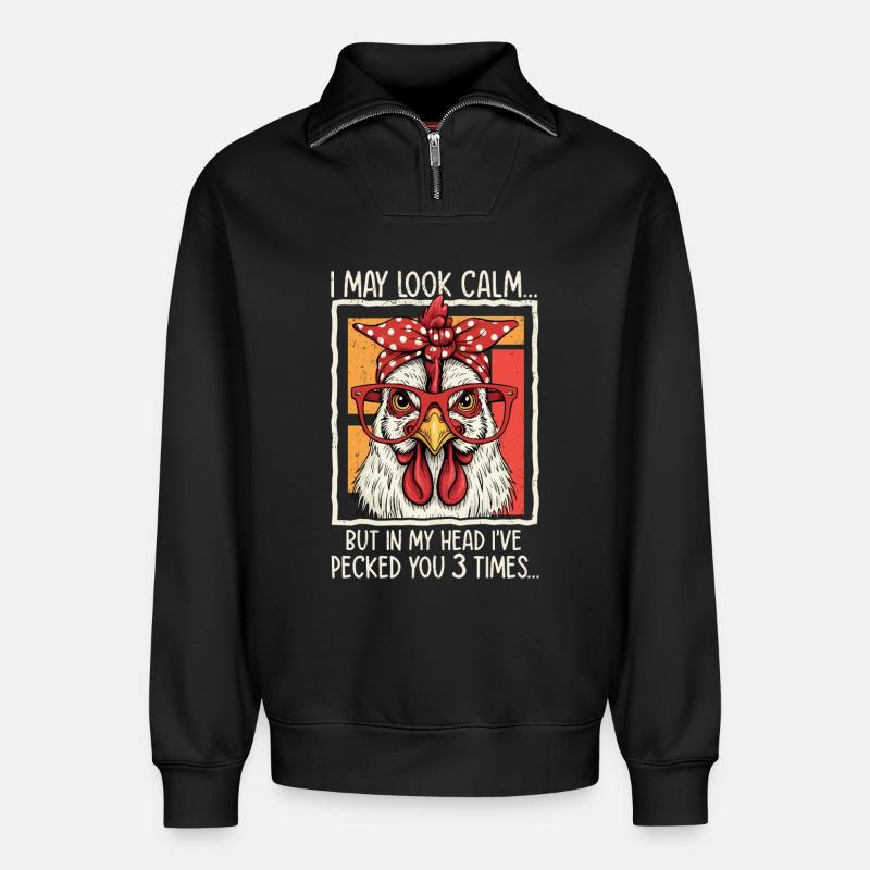 Huhn mit Brille Spruchdesign - Relaxed Unisex Organic Half Zip Sweatshirt – von SPREAD - Schwarz