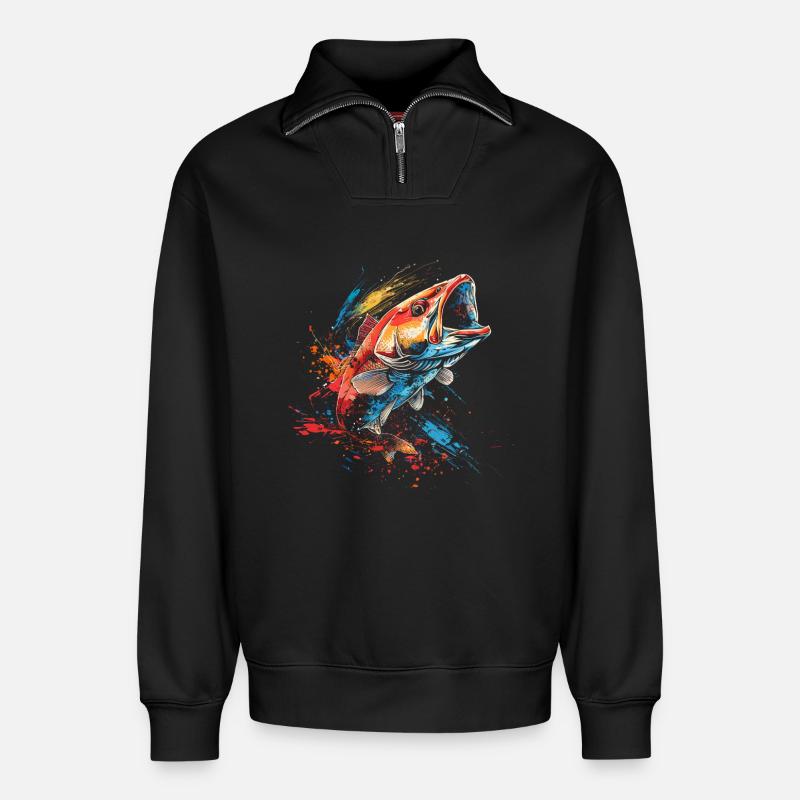 Fisch Farbklecks - Relaxed Unisex Organic Half Zip Sweatshirt – von SPREAD - Schwarz
