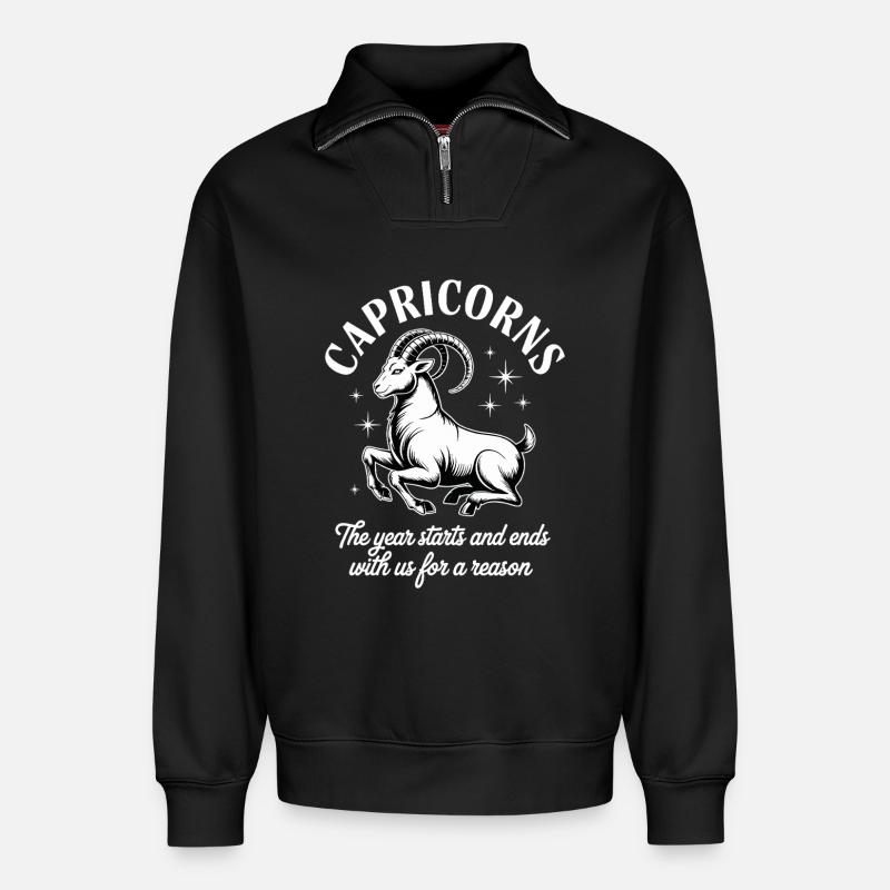 Steinbock Sternzeichen - Relaxed Unisex Organic Half Zip Sweatshirt – von SPREAD - Schwarz