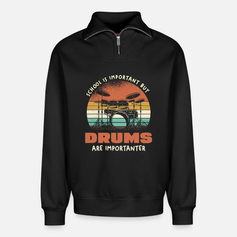 Drums Are Importanter Retro - Relaxed Unisex Organic Half Zip Sweatshirt – von SPREAD - Schwarz
