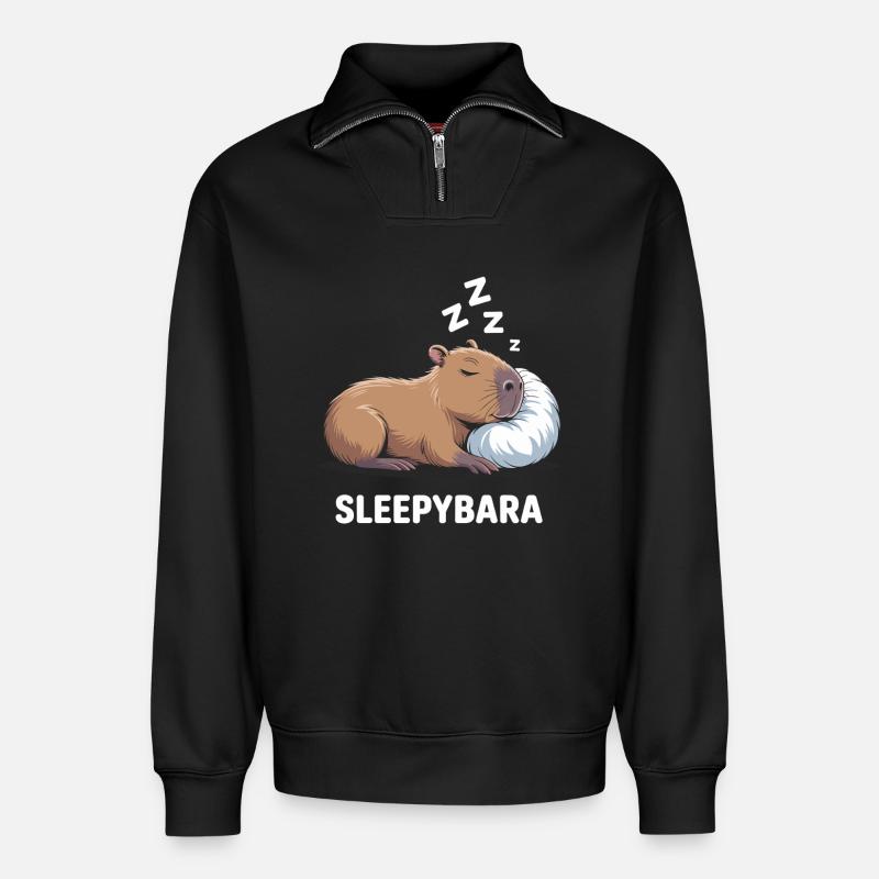 Sleepybara Capybara Schlafen - Relaxed Unisex Organic Half Zip Sweatshirt – von SPREAD - Schwarz